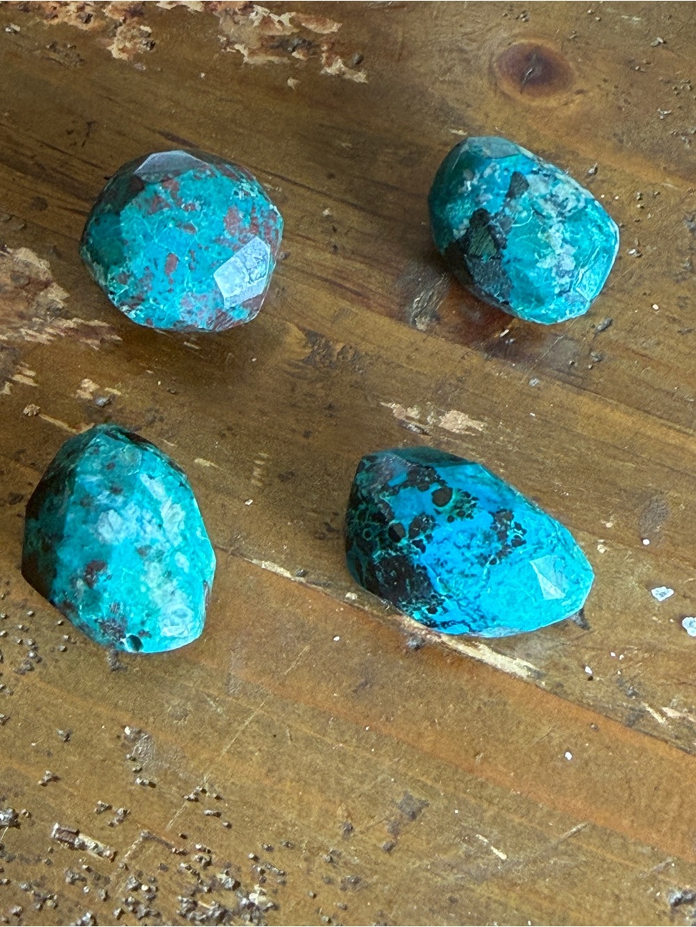 LUXE 4pc Faceted Turquoise & Chrysocolla Focal Bead Set -60g (300ct) Total ✨